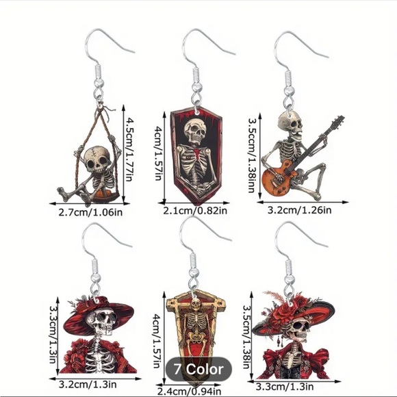 Earrings, NWT, Gothic Skull Drop, Nickel Free Alloy Ear Hooks, Super Cute - Picture 2 of 3